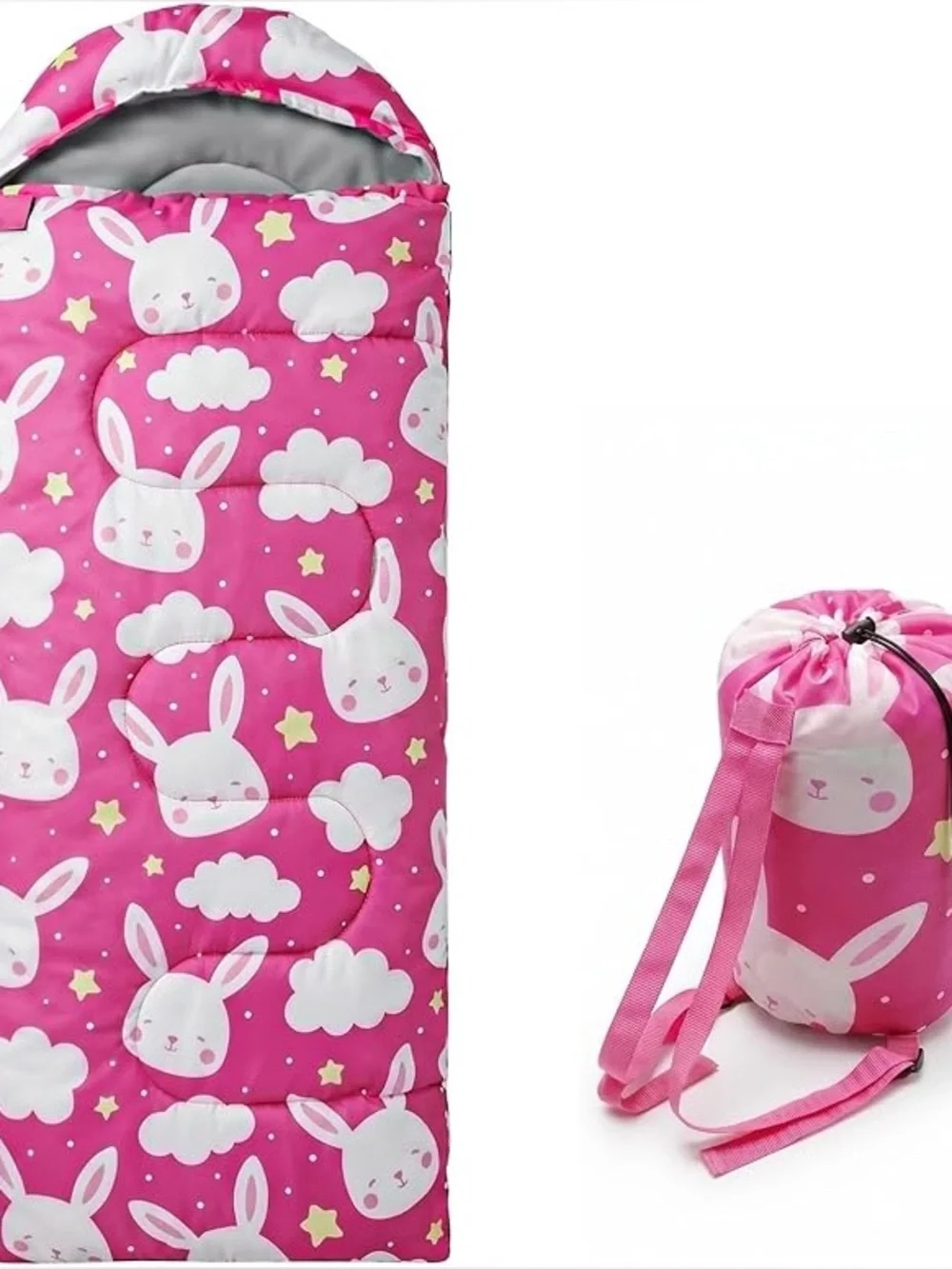 Kids Pink Bunny Sleeping Bag with Carry Sack